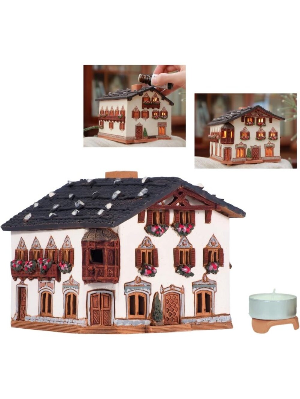 Handmade Ceramic Tealight Candle Holders - Miniature Village Art Collectibles